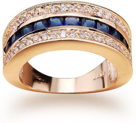 SILVERHOO Ehering, Messing, Blau, Zirkonia, Saphir, Unisex, US 11 - Bild 1