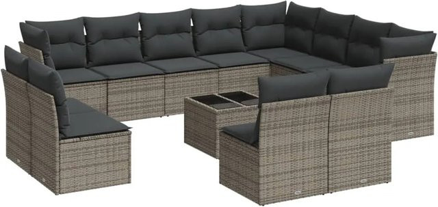 vidaXL 13-tlg Garten-Sofagarnitur aus Poly Rattan mit Kissen in Grau Modell 14 - Bild 1