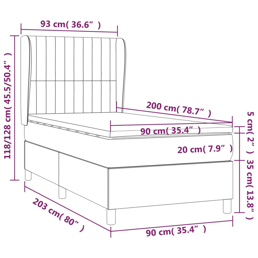 vidaXL Boxspringbett mit Matratze Hybrid-System aus Massivholz in Dunkelgrau, B/T/H: 90 x 200 x 118 cm - Bild 3