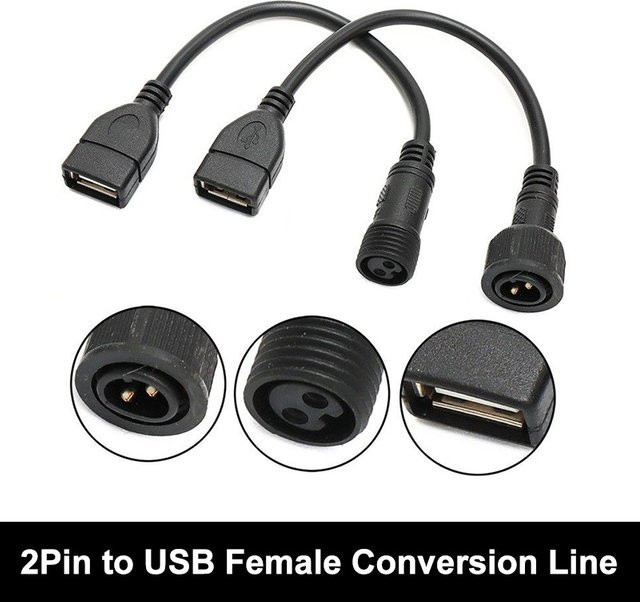 DIVEDEER USB Adapter Kabel für Solar Licht Panel mit 2Pin Stecker und 2-Core Draht, wasserdicht, Schwarz - Bild 1