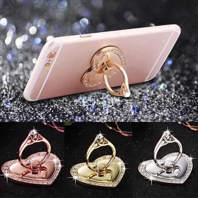Herzförmiger Handyhalter mit Diamant-Design als Telefonring-Zubehör in Silber - Bild 1