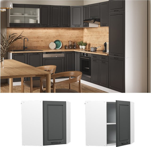 Vicco Eckhängeschrank R-Line Küchenschrank im Landhausstil, Weiß-Anthrazit, Breite: 57 cm - Bild 1