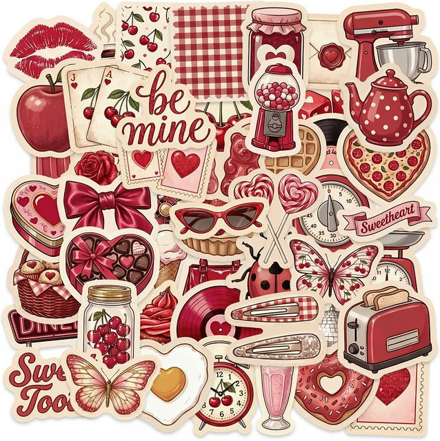 Charile Vintage Aufkleber, Rot-Rosa, 10-teiliges Set - Bild 1