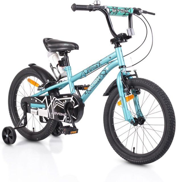Byox Pixi Kinderfahrrad 18 Zoll, türkis, mit Klingel, Reflektoren, Stützräder, ab 5 Jahren - Bild 1