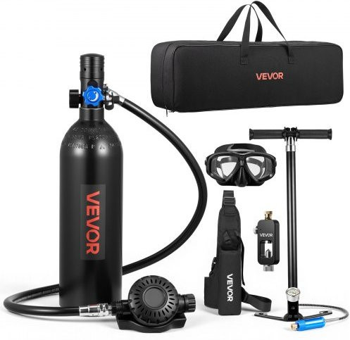 VEVOR Mini Scuba Tank Tragbare Tauchflasche aus Aluminium in Schwarz mit 1 l Volumen, Adapter und Taucherbrille für Schnorcheln und Notfallrettung - Bild 1