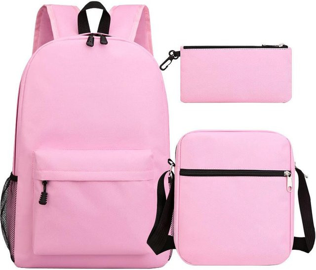 3-teiliges Schulrucksack-Set in Pink aus Oxford-Stoff mit großem Fassungsvermögen, Schultasche und Federmäppchen - Bild 1