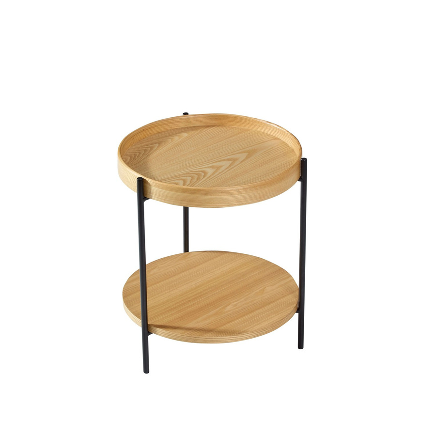 okwish Couchtisch aus Massivholz und Metall, 2-stöckiger Rundtisch für dein Wohnzimmer, Farbe: Natur, Durchmesser: 44 cm, Höhe: 48 cm - Bild 2