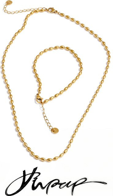 Yhpup Schmuck-Set Edelstahl, Perlenkette, Armband, Gold, Platinfarbe - Bild 1