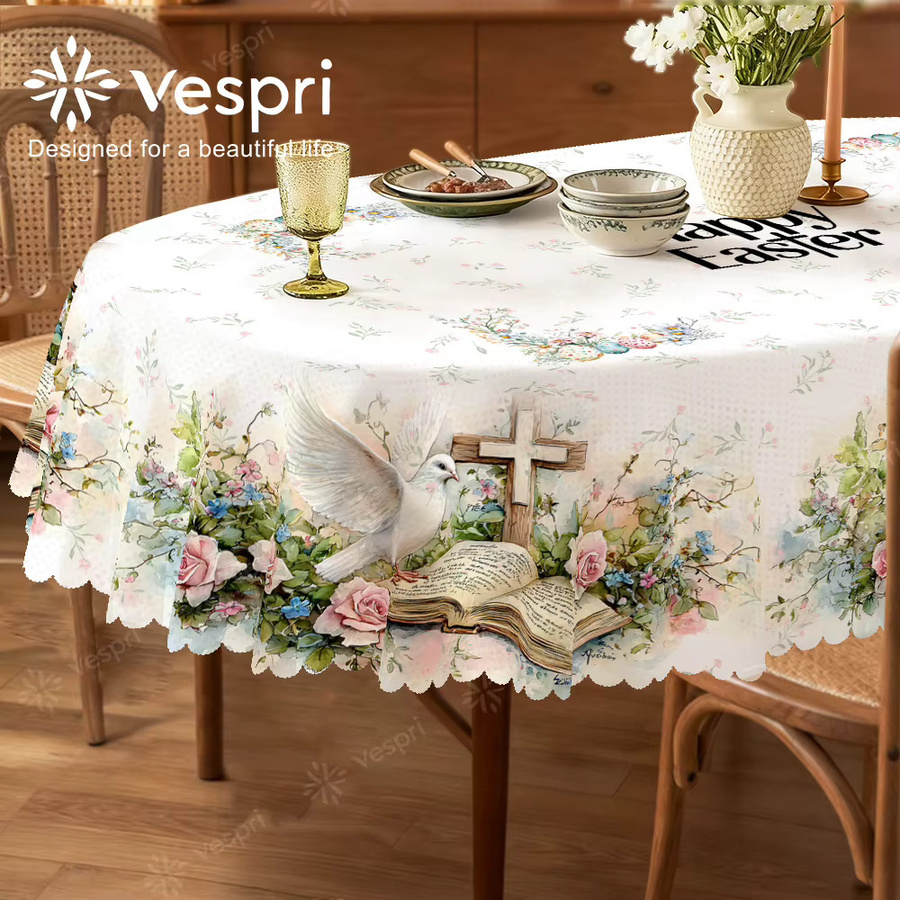 Vespri Oster-Tischdecke aus Polyester mit Blumenmuster in Weiß und Rosa für Partys und Feste - Bild 2