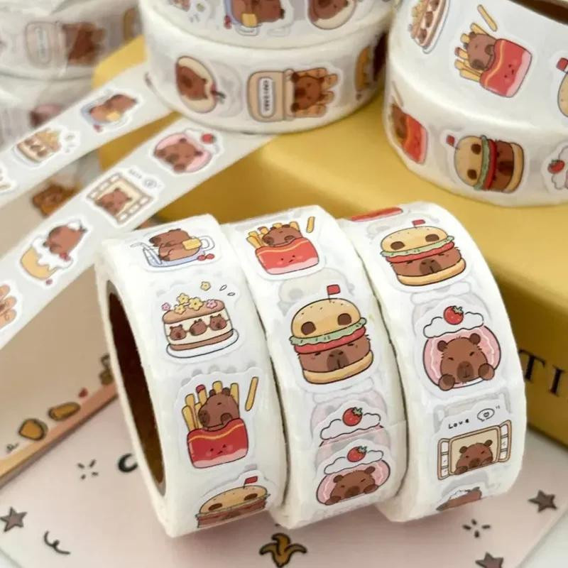 500 Stück Capybara Rollenaufkleber mit niedlichen Cartoon-Motiven in Mehrfarbig zur Dekoration von Notizbüchern, Alben und Umschlägen - Bild 3