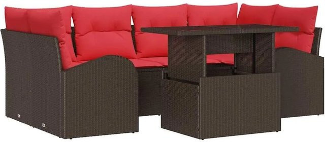 vidaXL Gartensofa-Set aus Poly-Rattan mit 7 Kissen in Braun - Bild 1