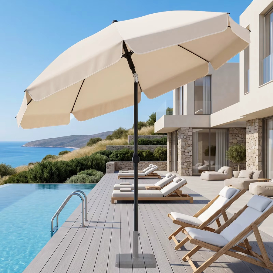 HGTUGO Sonnenschirm Beige, 2m Doppelschichtiger Outdoor-Sonnenschutz für Strand, Camping und Garten, Wasserdicht mit zentralem Mast - Bild 2
