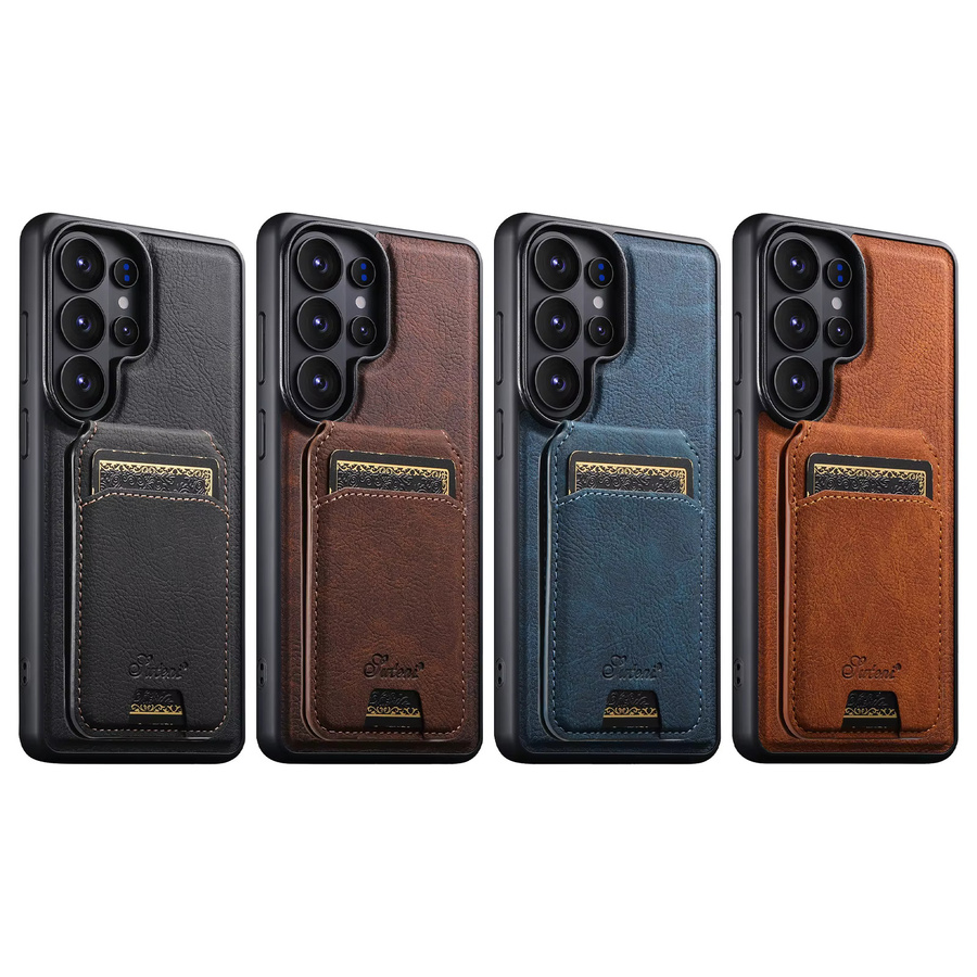 SUTENI Kunstleder Handyhülle mit Magnetkartenhalter und Ständer für Samsung Galaxy S26 Ultra S25 Plus S24 S23+ in Braun mit kabelloser Ladefunktion - Bild 3