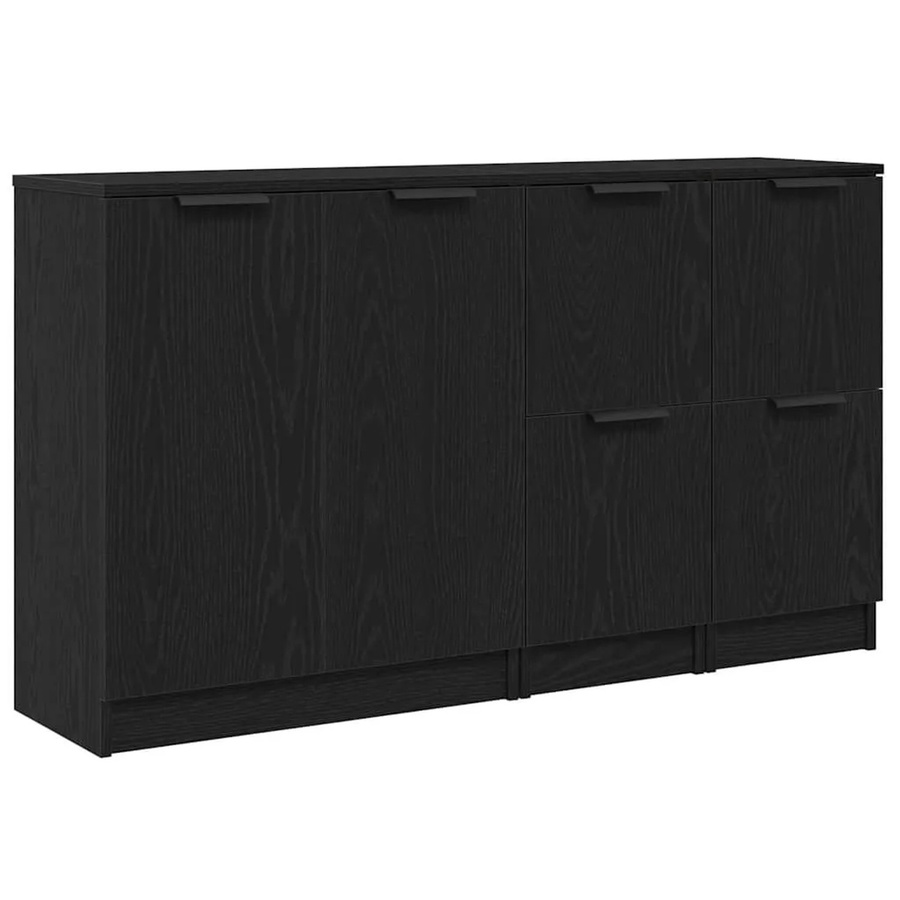 vidaXL Sideboard 3-teilig in Schwarz und Eichen-Optik aus Holzwerkstoff für Wohnzimmer und Esszimmer, B/T/H: 120 x 30 x 70 cm - Bild 2