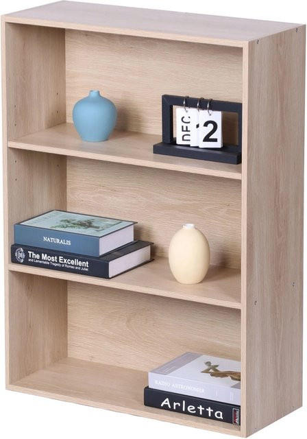 Relaxdays Bücherregal aus Holzwerkstoff in Eiche mit verstellbaren Regalböden, H: 82 cm, B: 60 cm, T: 24 cm - Bild 1