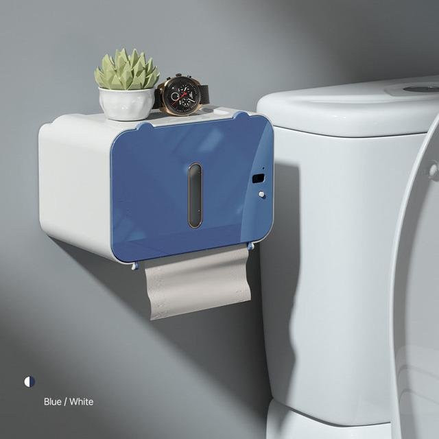 CoCo Xili Wand-Toilettenpapierhalter mit Regal und automatischem Papierauszug, Blau, B/T/H: 20,5 x 14,0 x 14,0 cm - Bild 1