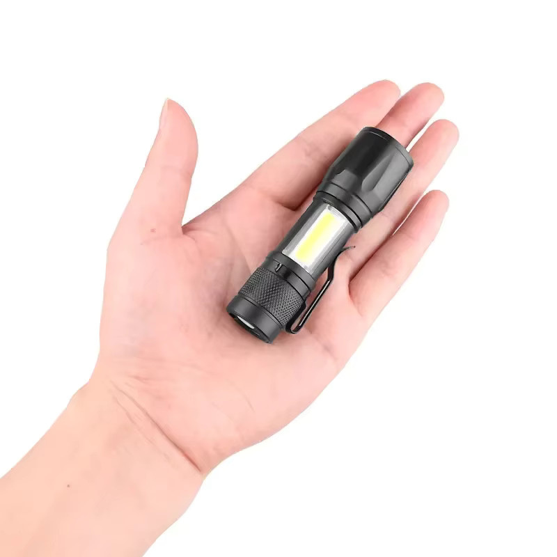 BALDR Mini-LED-Taschenlampe mit COB und XPE, tragbare taktische Taschenlampe mit USB-Aufladung, zoombarem Fokuslicht und Stiftclip, Schwarz - Bild 3