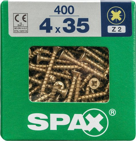 Spax Universalschraube Pozidriv PZ2 aus Stahl in Gold, 400 Stück, Durchmesser: 4 mm, Länge: 35 mm - Bild 1