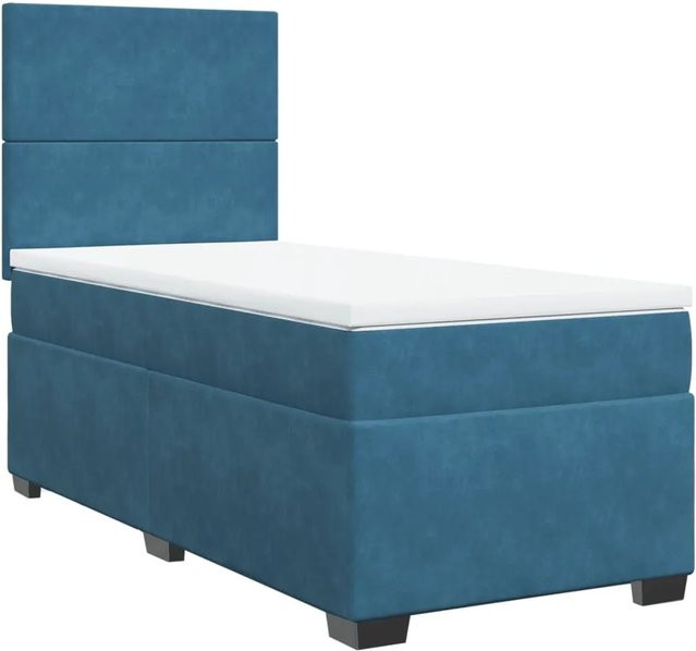 vidaXL Boxspringbett mit Matratze in Blau aus Samt, B/T: 80 x 200 cm - Bild 1