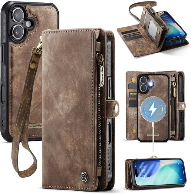 CaseMe 008 Multifunktionale abnehmbare Leder Handyhülle für iPhone 17 in Braun - Bild 1
