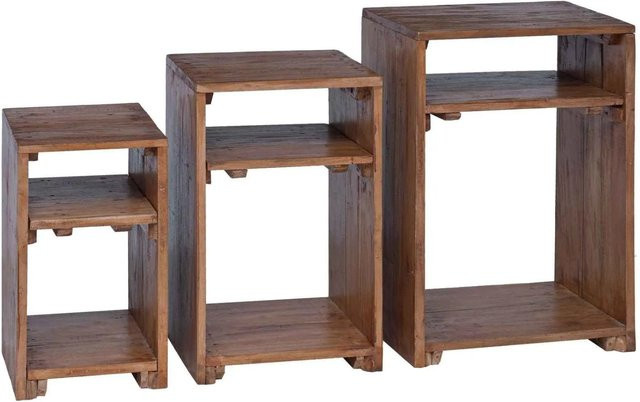 vidaXL Akzenttisch Set aus 3 Stück in Braun aus massivem Mahagoni Holz mit Regal in rustikalem Design - Bild 1