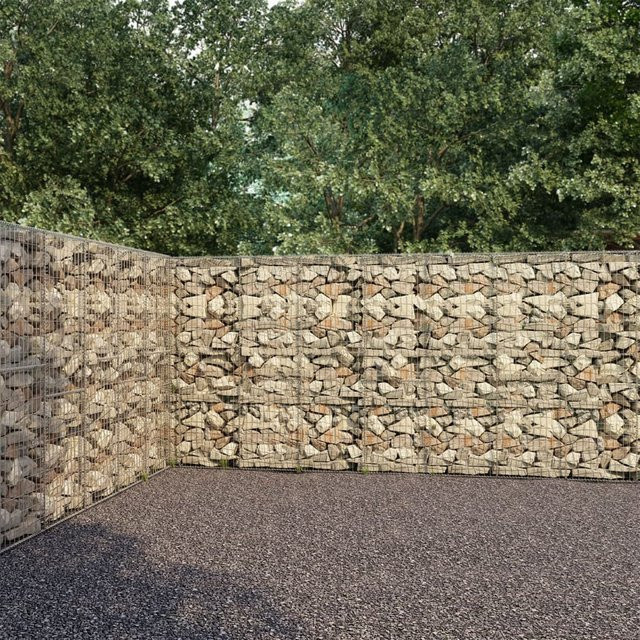 vidaXL Gabionenwand aus verzinktem Stahl mit Abdeckung, Farbe: Silber, B/T/H: 900 x 50 x 200 cm - Bild 2