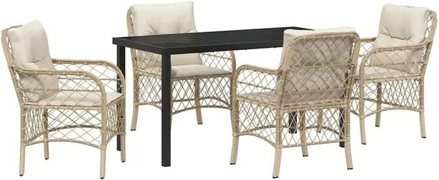 vidaXL Garten Essgruppe 5-teilig aus Poly Rattan und Stahl mit Glasplatte und Kissen in Beige - Bild 1