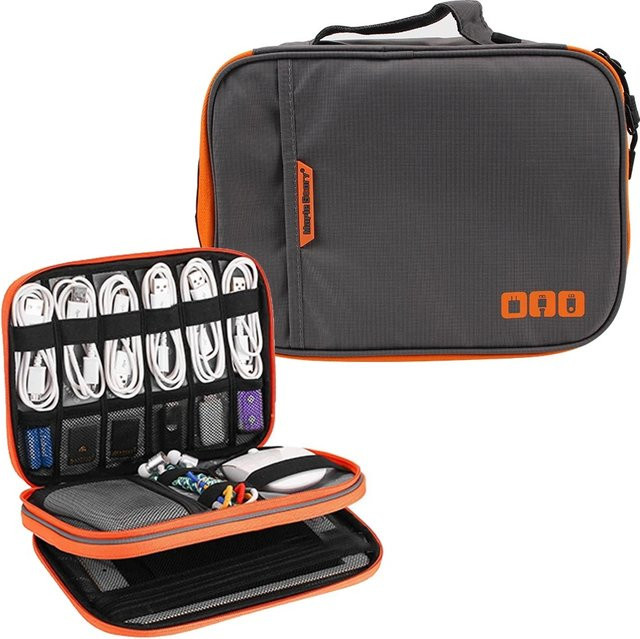 Multifunktionale digitale Reise-Aufbewahrungstasche für USB-C Kabel, Powerbank und Headset, Gadget Organizer in Schwarz und Grau - Bild 1