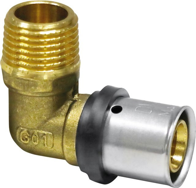PIPETEC Press-Übergangsstück aus Messing 16 mm x R 1/2 Zoll, Farbe Gold - Bild 1