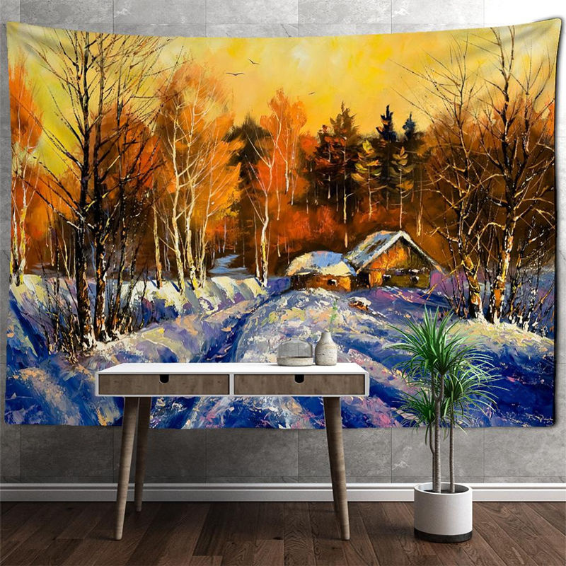 Binchi Outdoor Equipment Wandbehang Kerstboom Sneeuwscène im Bohemian Stil, mehrfarbig, B: 95 cm, H: 70 cm - Bild 2