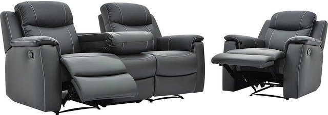 Vente-unique Couchgarnitur Evasion aus Rindsleder mit Sessel in Anthrazitgrau, Breite: 205 cm, Tiefe: 95 cm - Bild 1