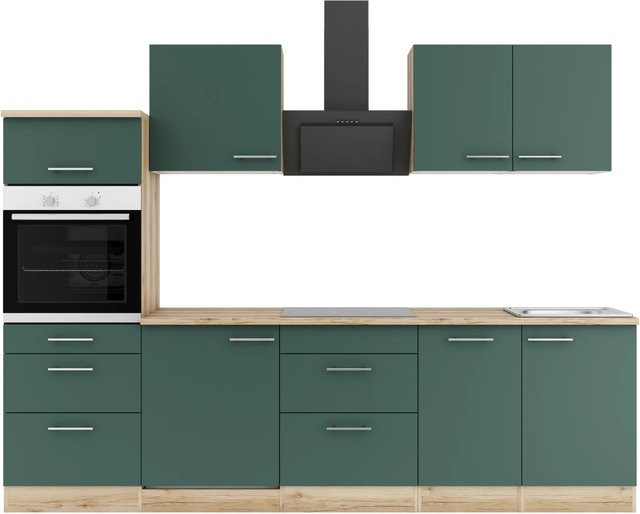 OPTIFIT Savona405 Küchenzeile in Steingrün, moderne Küchenzeile mit mattem Finish und Türen sowie Schubladen, Breite: 270 cm - Bild 1