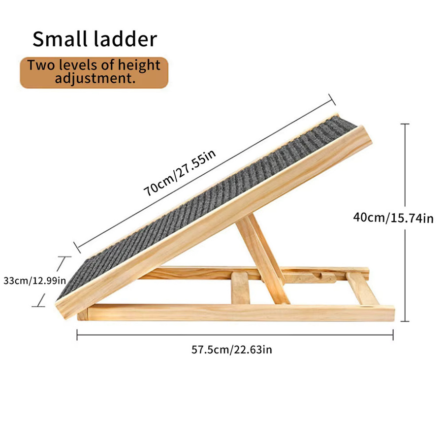HGTUGO Massivholz-Hunderampe mit rutschfestem Teppich, höhenverstellbare Haustier-Zugangstreppe für Sofa und Auto, 70 cm - Bild 5
