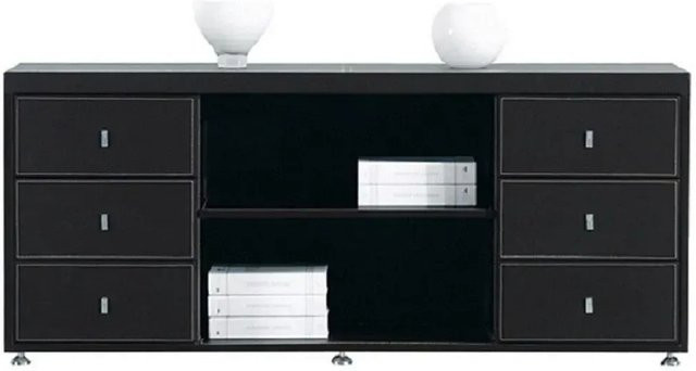 Jet-Line Aktenschrank Padova Sideboard in Schwarz mit Kunstlederbezug, H: 66 cm, B: 160 cm, T: 45 cm - Bild 1