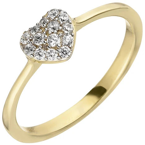 Colfem Ring Herz, 375 Gelbgold, 14 Zirkonia, Damen, Ringgröße 60 - Bild 1