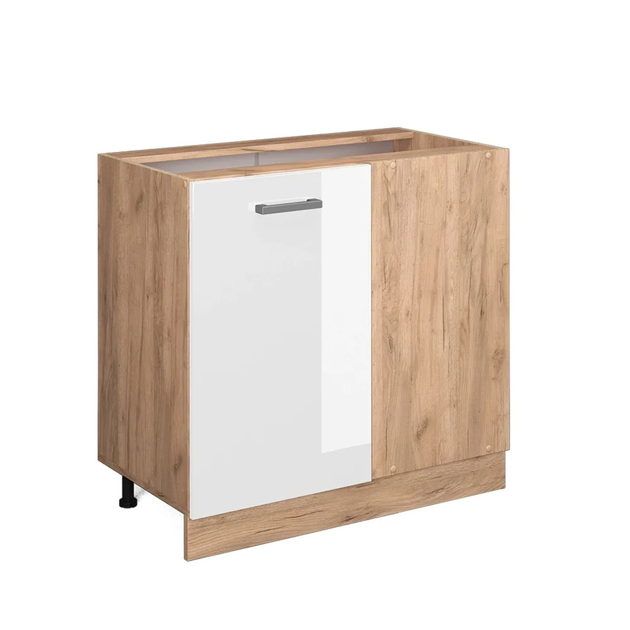 Vicco Eckunterschrank R-Line Küchenschrank in Weiß Hochglanz und Eiche mit Goldakzenten, Höhe: 86 cm - Bild 2