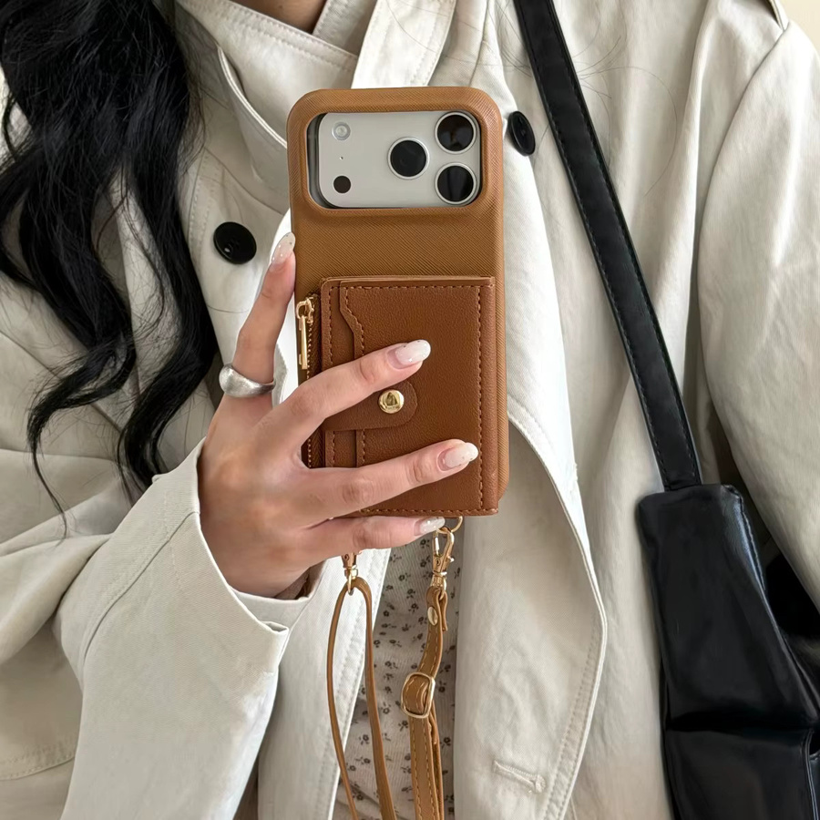 Brieftaschen-Handyhülle mit Riemen und Kartenfächern für Apple iPhone in Schwarz oder Braun aus PU-Leder und Silikon - Bild 3