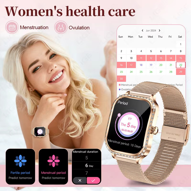 LIGE Smartwatch für Damen mit 1,75 Zoll gebogenem Bildschirm, Bluetooth-Anruffunktion, IP68 wasserdicht und Diamantgehäuse in Pink und Gold - Bild 3