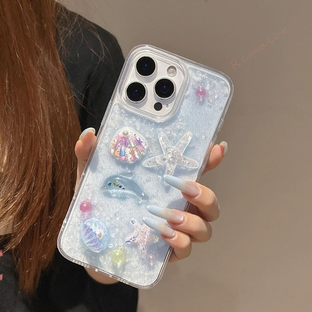 BETYF 3D Seestern Handyhülle mit Bling Bling Glitzer für iPhone, stoßfester Schutz, transparent/multicolour - Bild 1