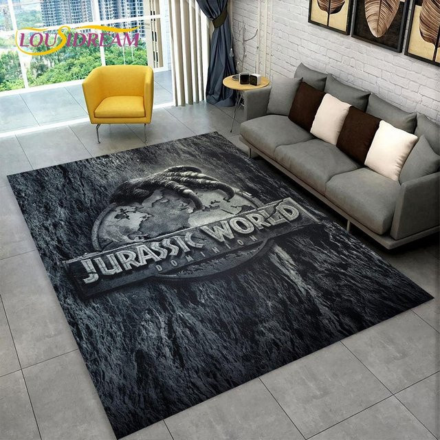 Karpetti 3D-Cartoon-Jurassic-Park-Dinosaurier-Teppich für Kinder, grau, rutschfest und waschbar, B/T: 200 x 160 cm - Bild 1