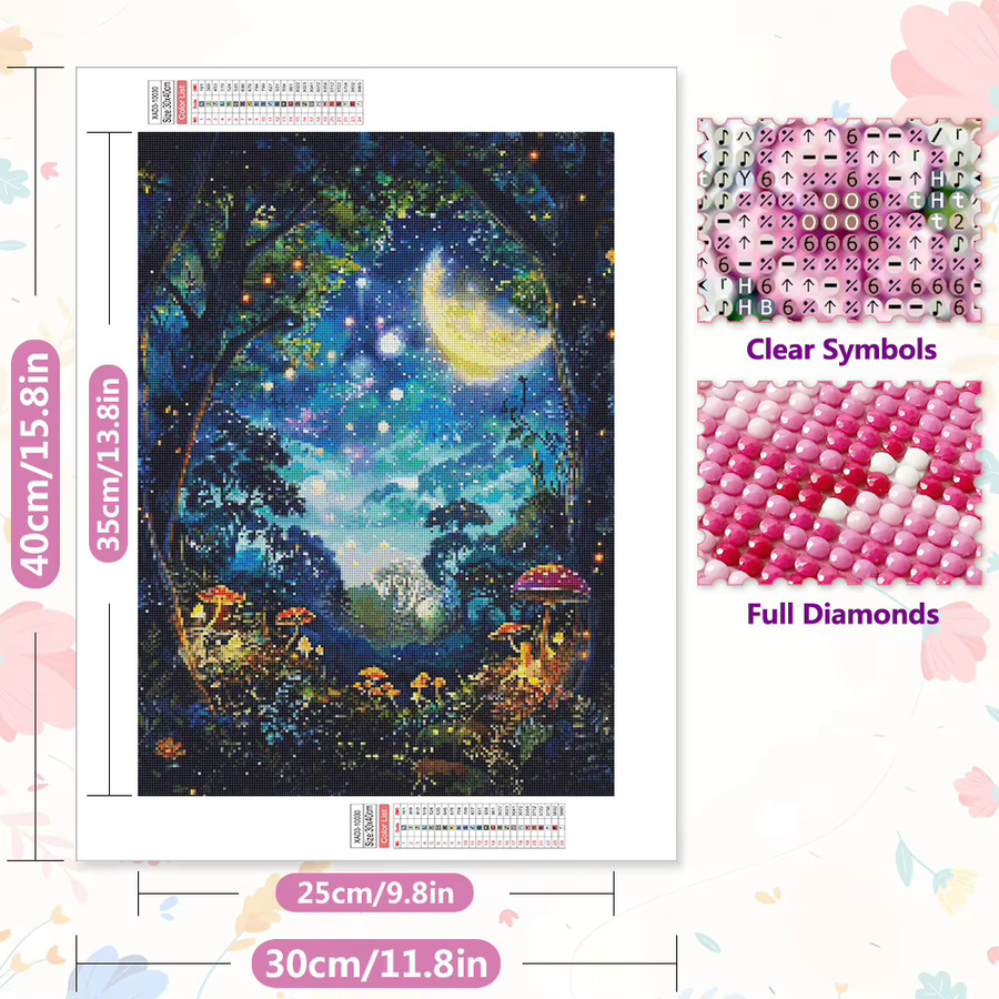 EverShine DIY Diamant Stickerei Kit Mond Baum und Pilz Landschaft als 5D Vollbohrer Mosaik Wanddeko in Multicolour, Breite: 30,0 cm, Höhe: 20,0 cm - Bild 2