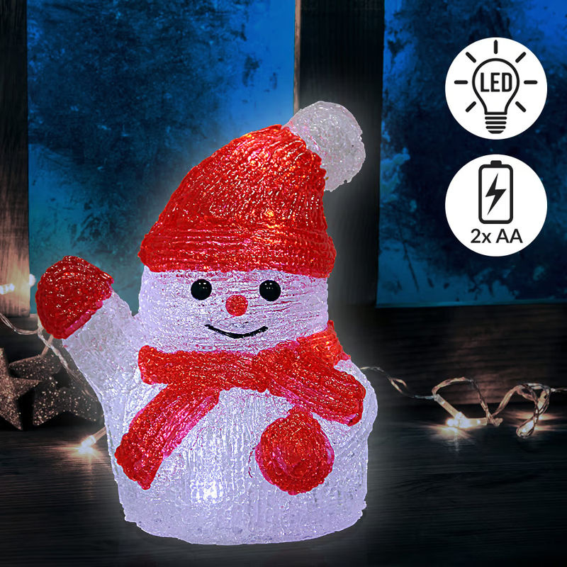 Deuba LED Acryl Figur Schneemann Weihnachtsdekoration in Rot und Weiß - Bild 2