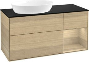 V&B Waschtischunterschrank Finion mit Wandbeleuchtung in Eiche Oak und Beige, Breite: 120 cm, Tiefe: 50,1 cm, Höhe: 50,1 cm - Bild 1