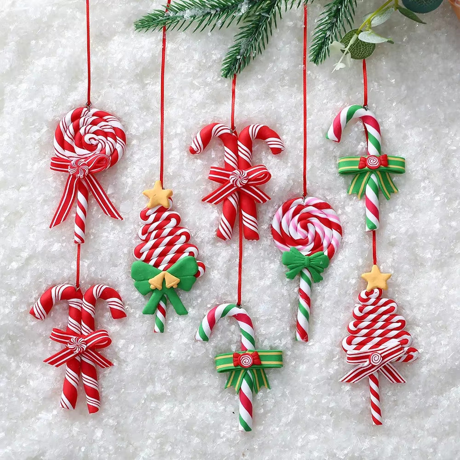 Enanal Weihnachtsbaum Ornament Lutscher aus Keramik in Rot und Weiß gestreift - Bild 3