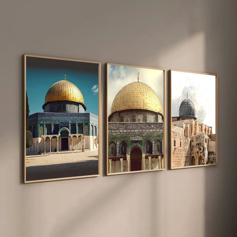 Potdemiel Al Aqsa Moschee Leinwand Wandbild Mehrfarbig Orientalische Kunst Dekoration im Hochformat - Bild 1