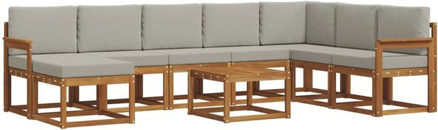 vidaXL Outdoor-Sofagarnitur 9-teilig aus Akazienholz mit Kissen in Grau und Natur - Bild 1