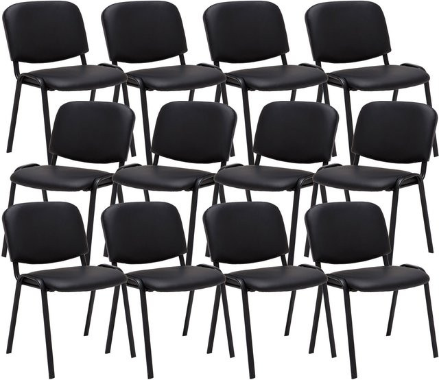 CLP 12er Set Besucherstuhl Ken in Schwarz aus Kunstleder mit robustem Metallgestell, stapelbare Polsterstühle mit Rückenlehne - Bild 1
