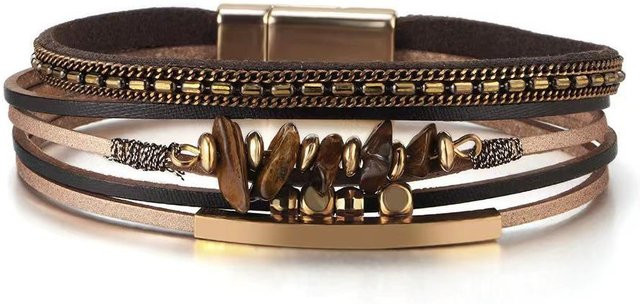forbest Wickelarmband, Türkis, Perlen, Lederband, braun, Damen - Bild 1