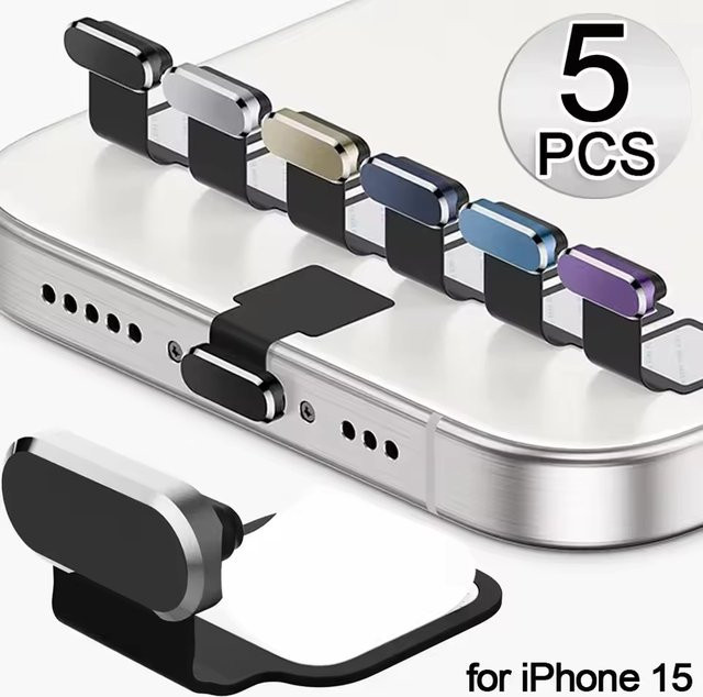 Selbstklebende Metall-Staubstopfen Typ USB-C in Schwarz für Apple iPhone und Samsung Mobiltelefone - Bild 1