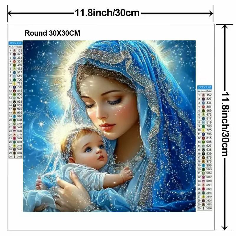 5D Diamant Malerei Kit Potdemiel Mutter Maria und Baby Porträt als Mosaik Strass Wandkunst in Multicolor - Bild 2